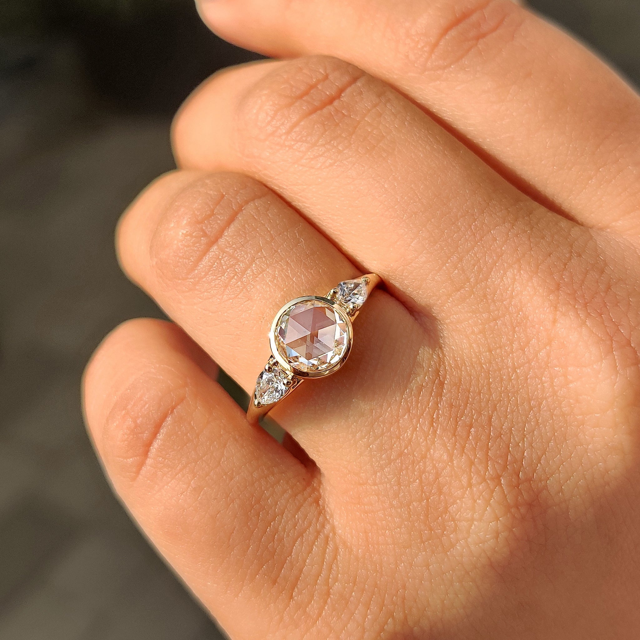 Round Rose Cut Bezel Setting Engagement Ring