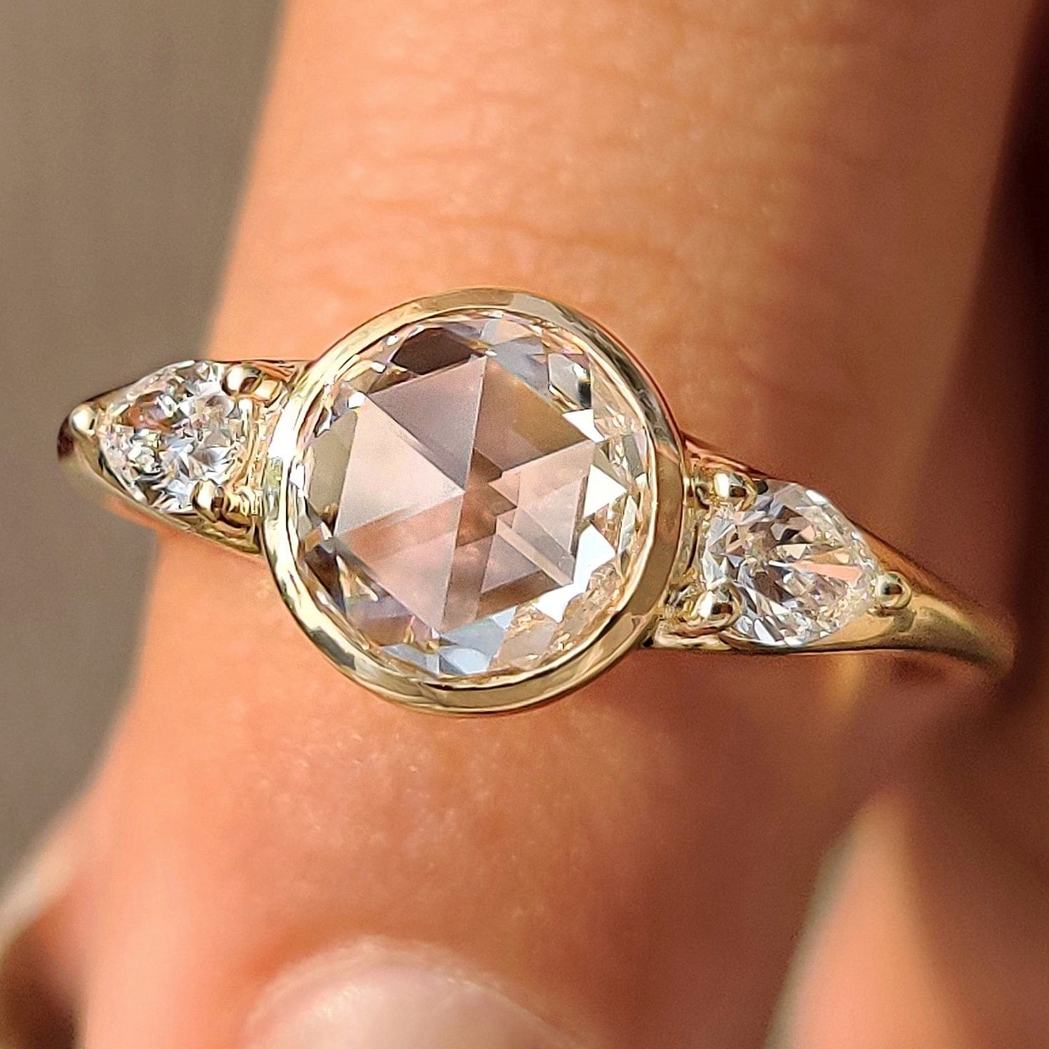 Round Rose Cut Bezel Setting Engagement Ring