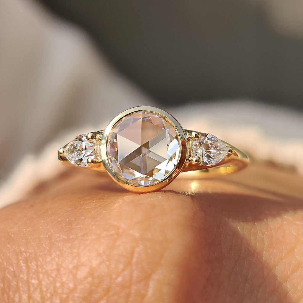 Round Rose Cut Bezel Setting Engagement Ring