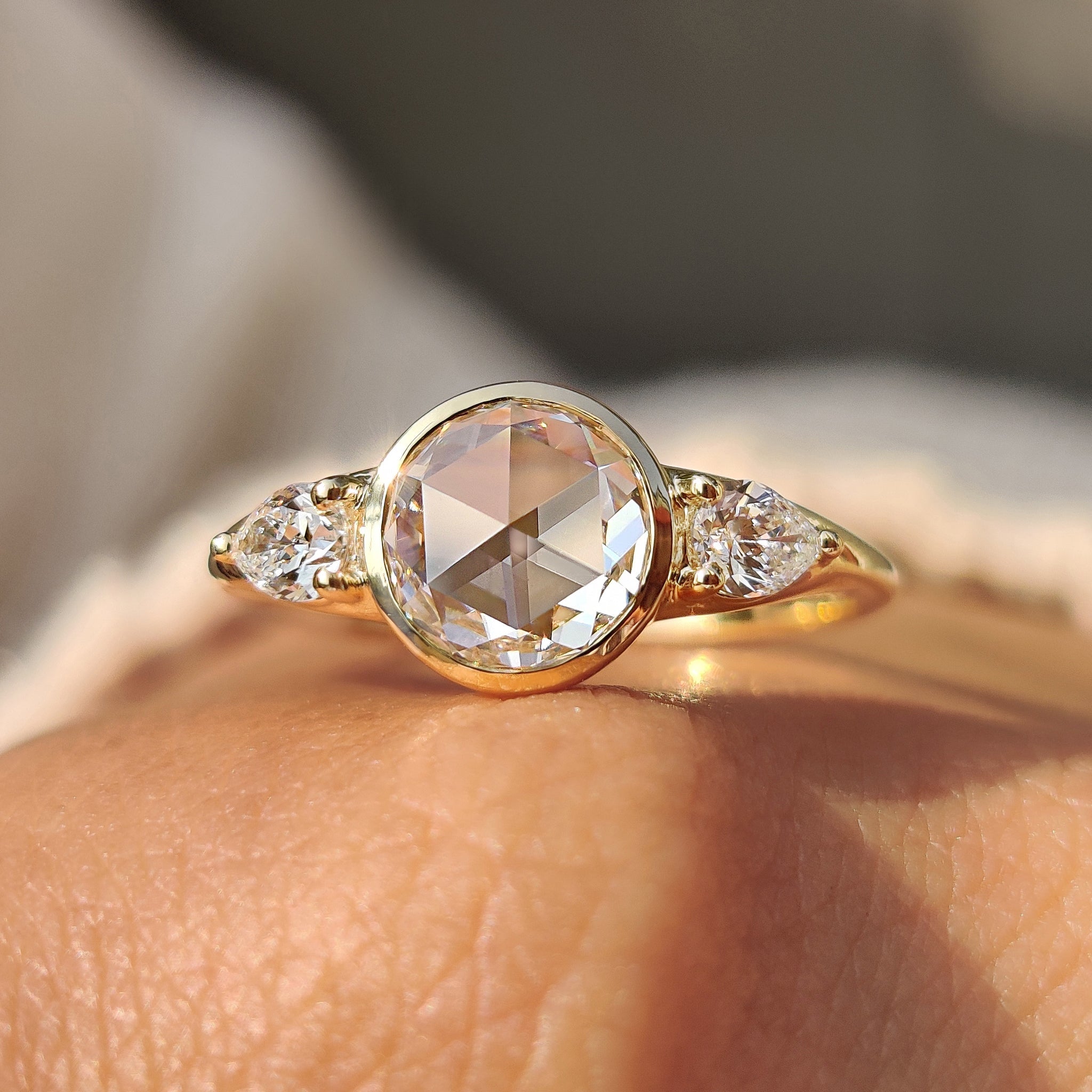 Round Rose Cut Bezel Setting Engagement Ring