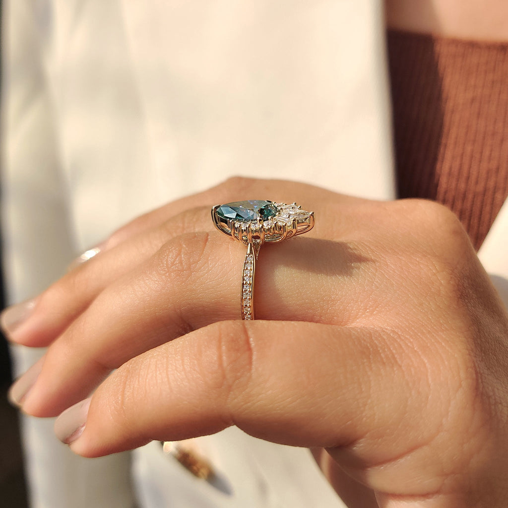 Green Pear Cut Vintage Cluster In Pave Style
