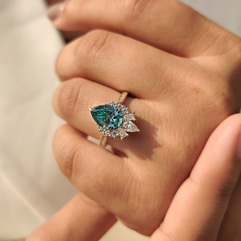Green Pear Cut Vintage Cluster In Pave Style
