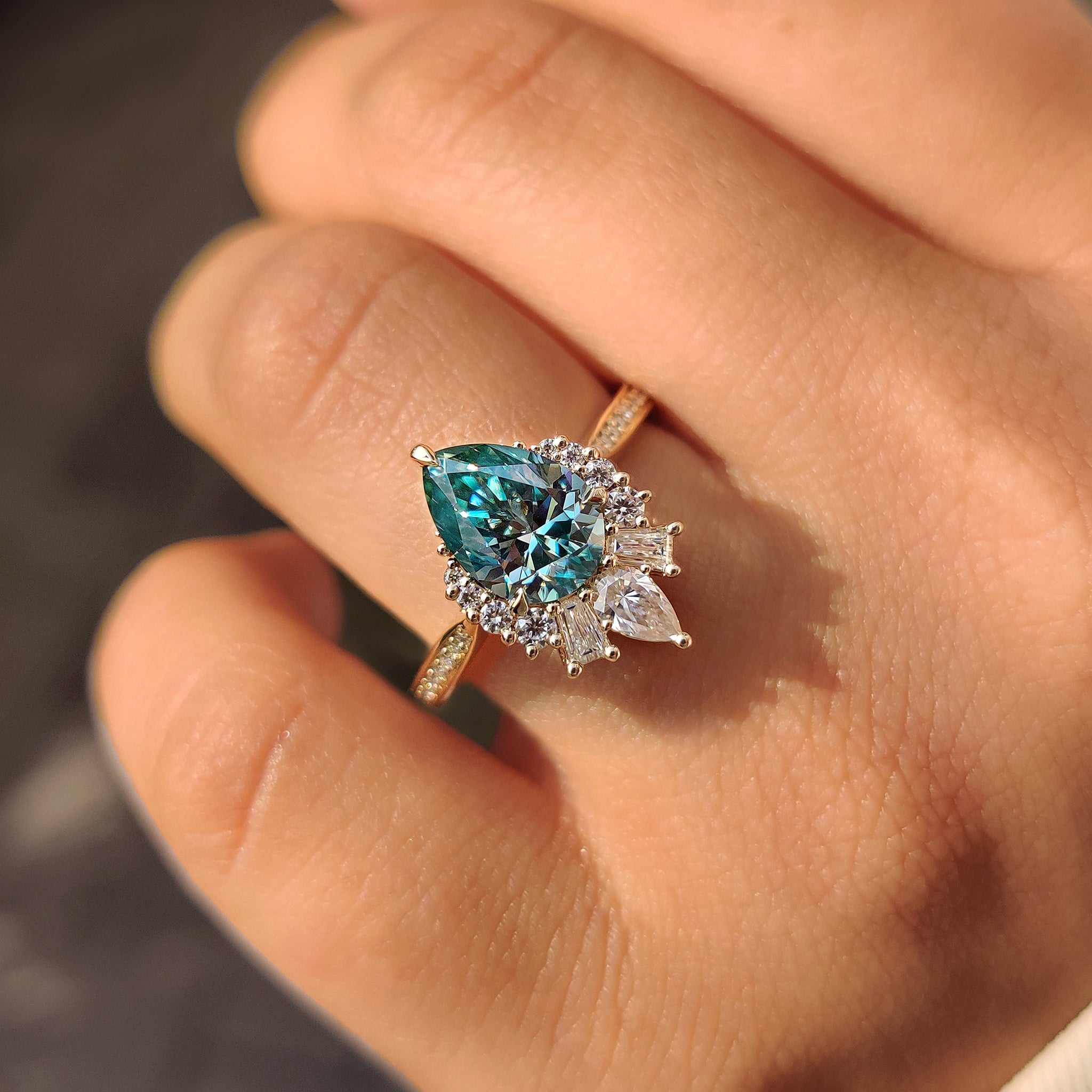 Green Pear Cut Vintage Cluster In Pave Style