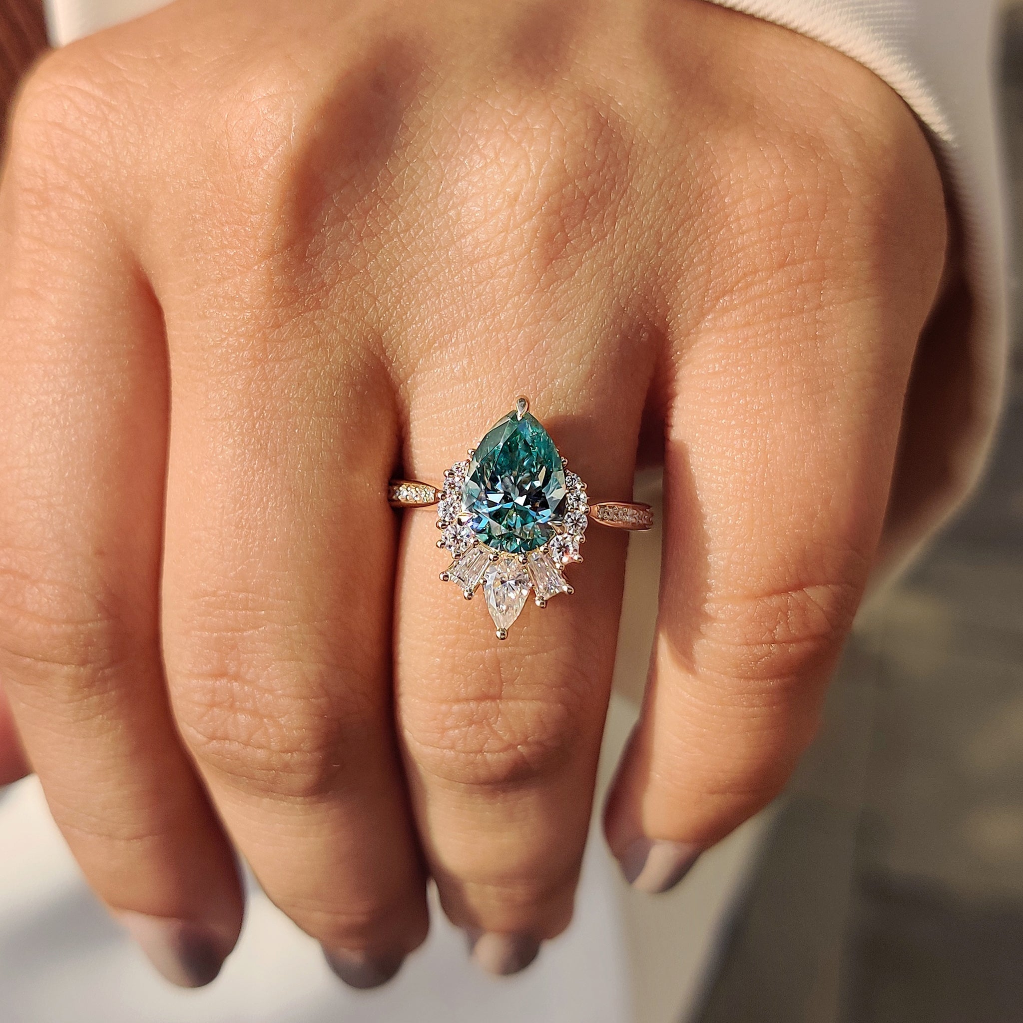 Green Pear Cut Vintage Cluster In Pave Style