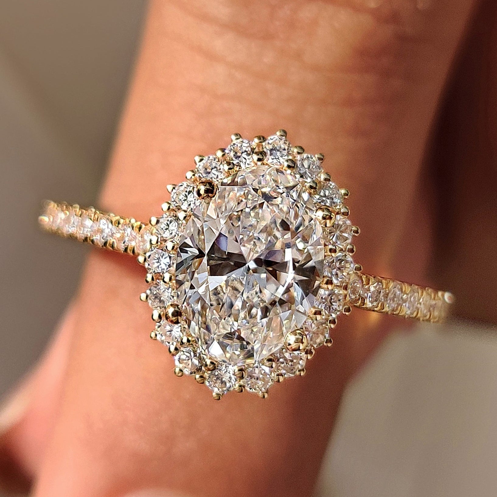 Oval Cut Diamond Ring With Halo And Pave Setting Main image