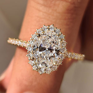 Oval Cut Diamond Ring With Halo And Pave Setting