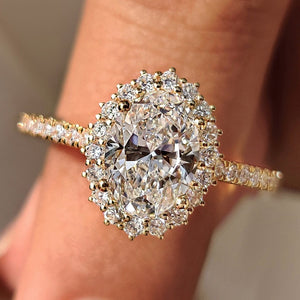 Oval Cut Diamond Engagement Ring In Halo And Pave Style