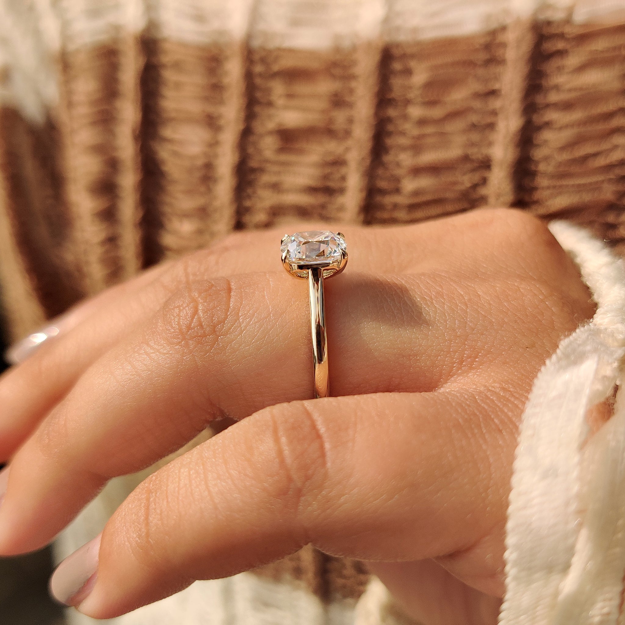 Cushion Old European Cut Diamond Ring in Solitaire Setting