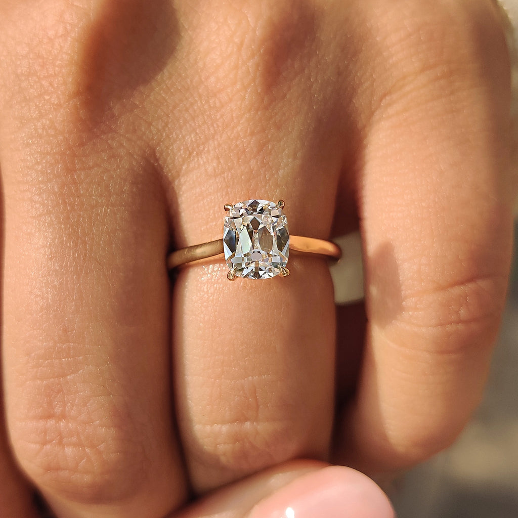 Cushion Old European Cut Diamond Ring in Solitaire Setting