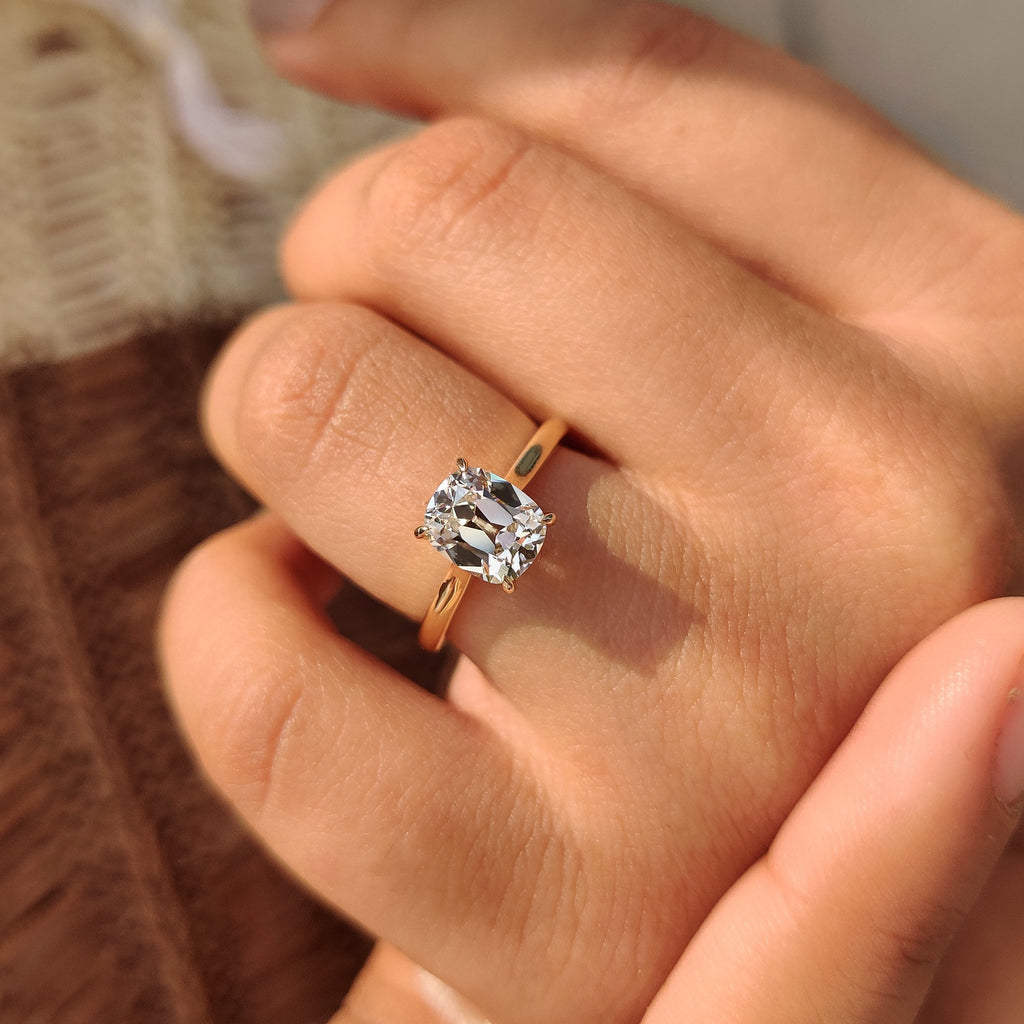 Cushion Old European Cut Diamond Ring in Solitaire Setting
