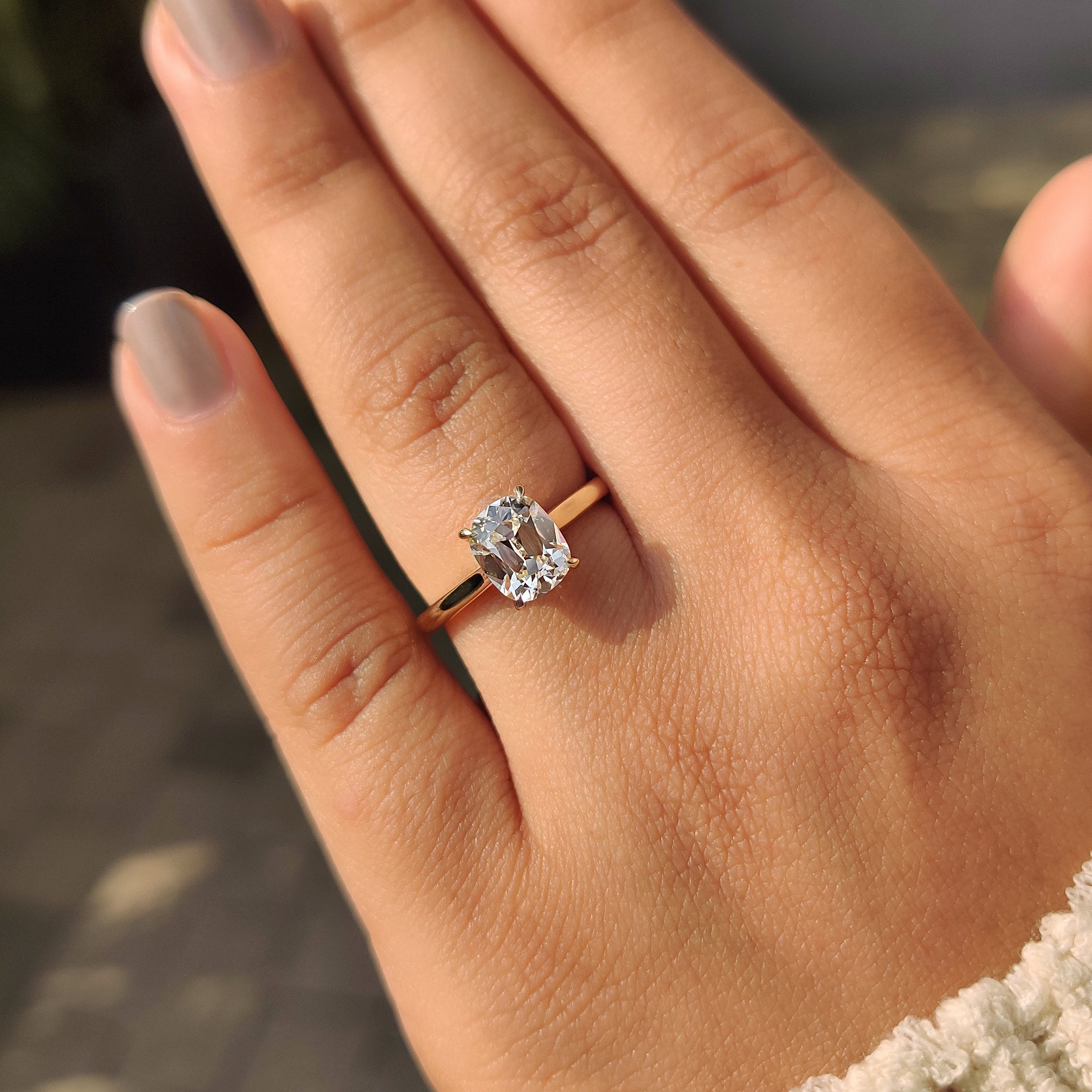 Cushion Old European Cut Diamond Ring in Solitaire Setting