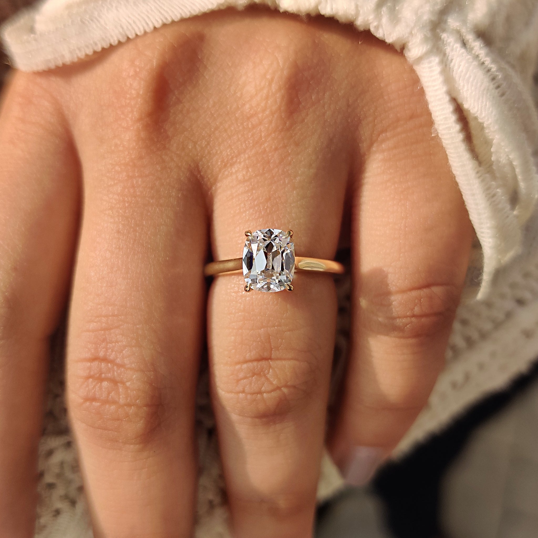 Cushion Old European Cut Diamond Ring in Solitaire Setting