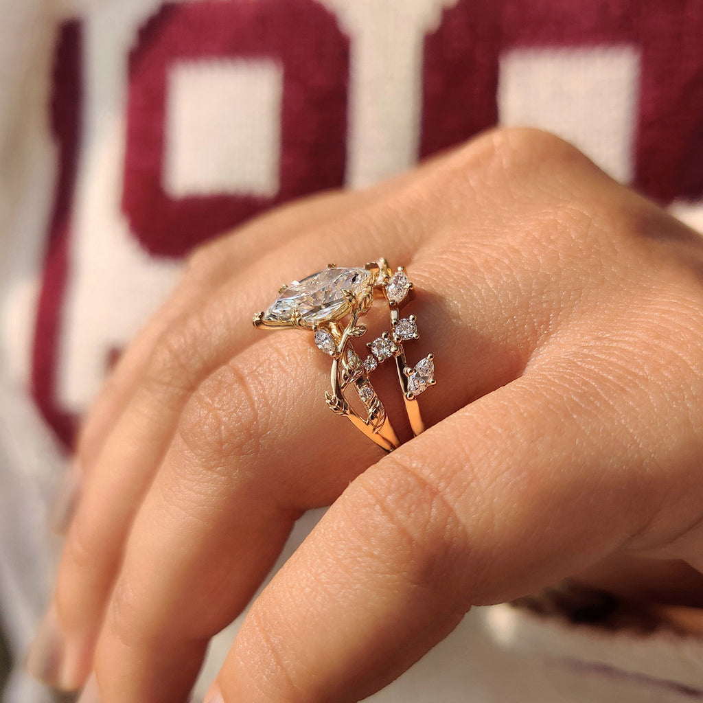 Nature Inspired Bridal Set With Dutch Marquise Ring