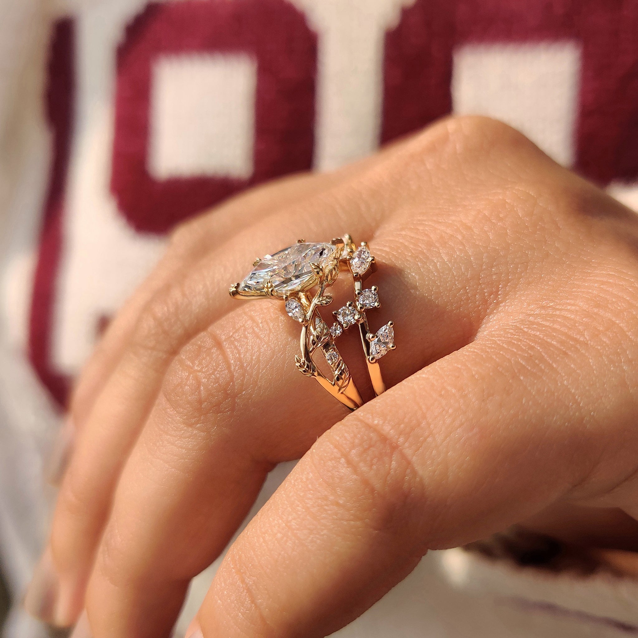 Nature Inspired Bridal Set With Dutch Marquise Ring