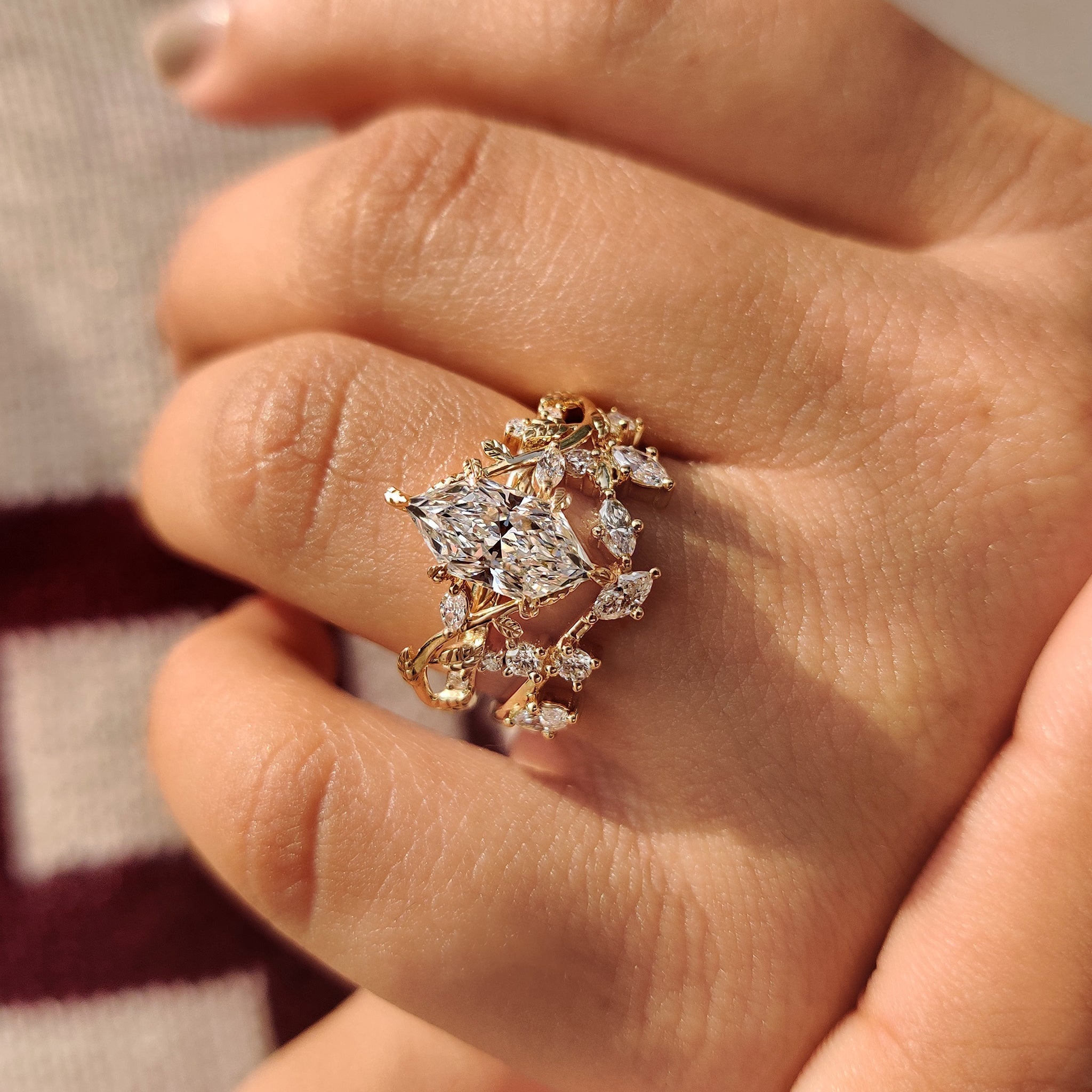 Nature Inspired Bridal Set With Dutch Marquise Ring