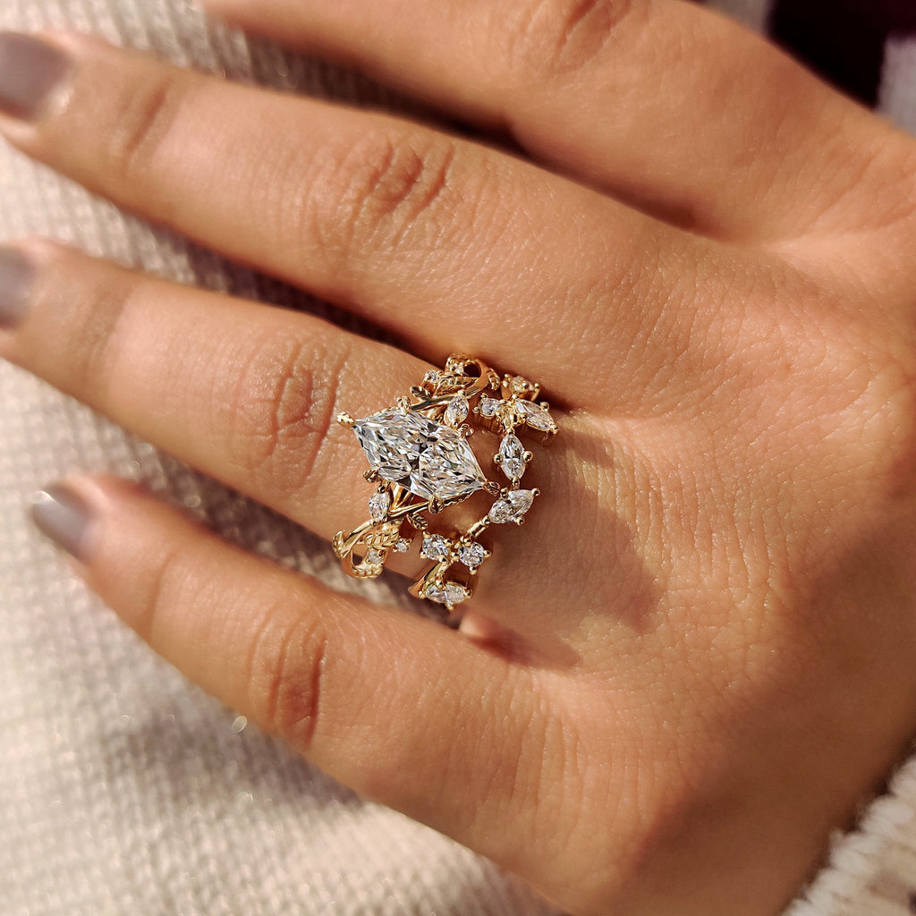 Nature Inspired Bridal Set With Dutch Marquise Ring