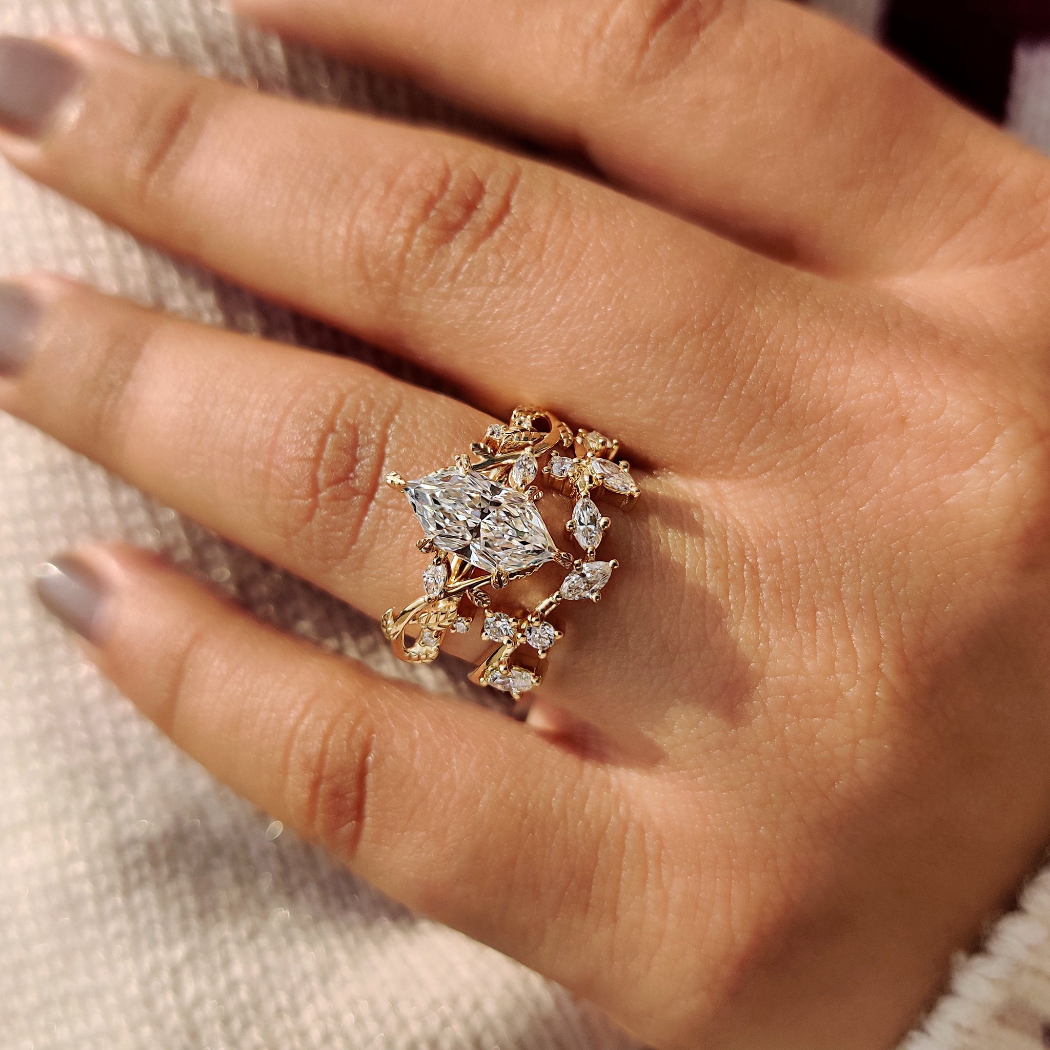 Nature Inspired Bridal Set With Dutch Marquise Ring