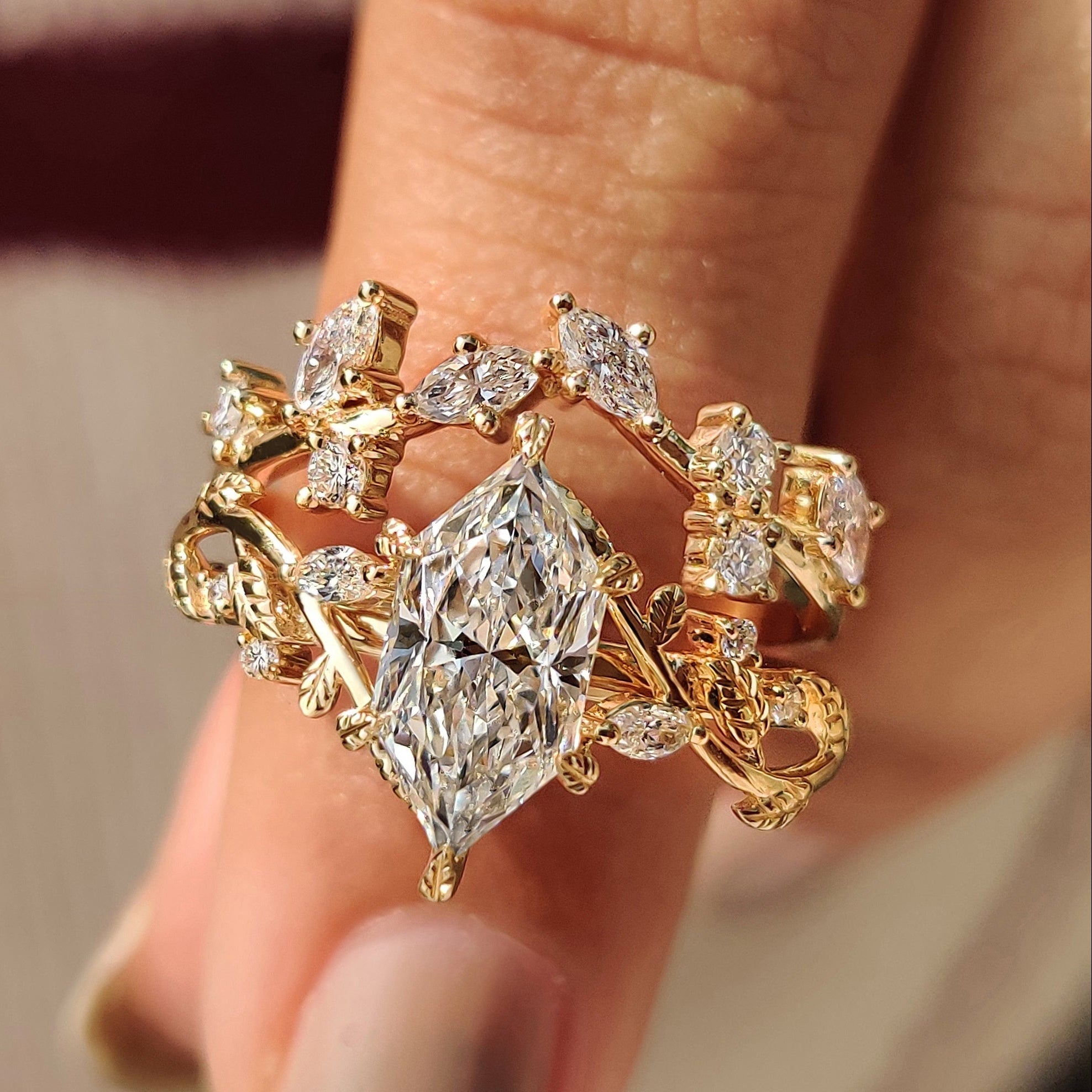 Nature Inspired Bridal Set With Dutch Marquise Ring