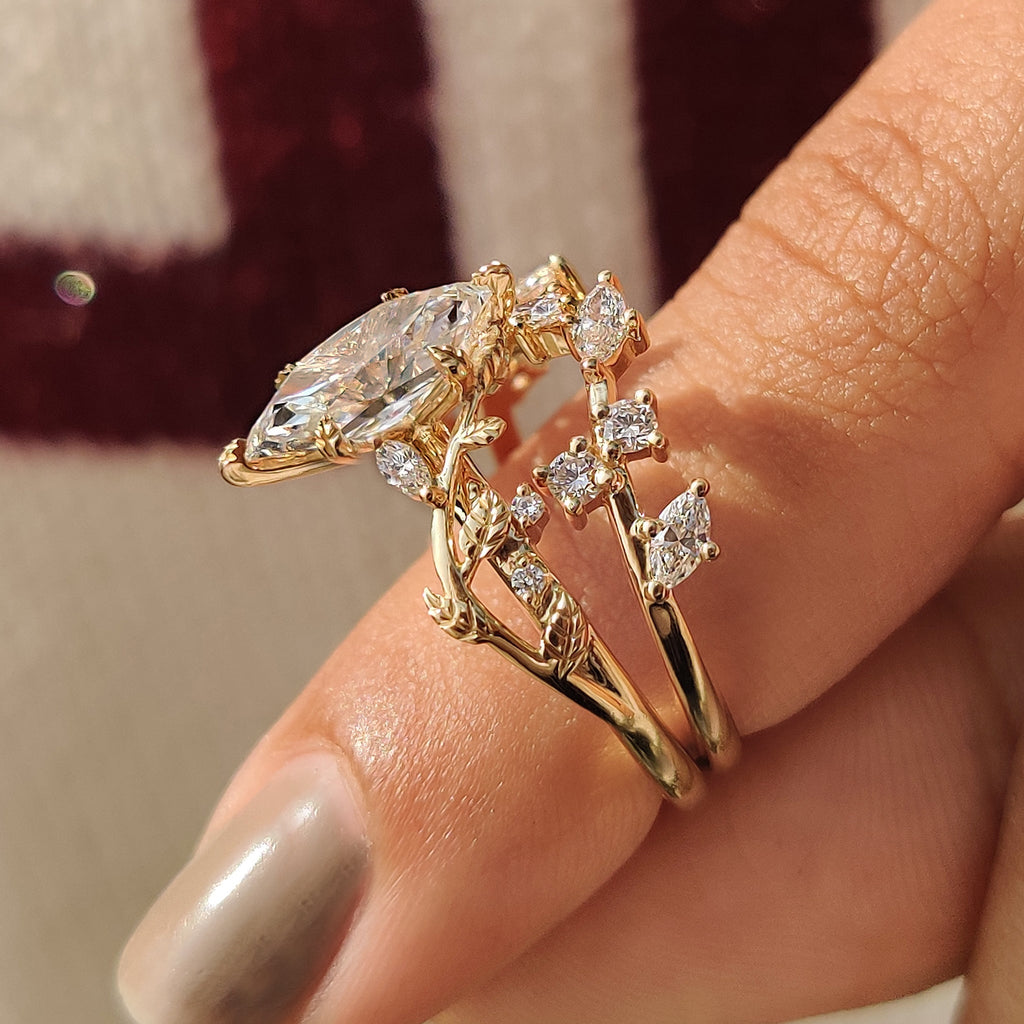 Nature Inspired Bridal Set With Dutch Marquise Ring