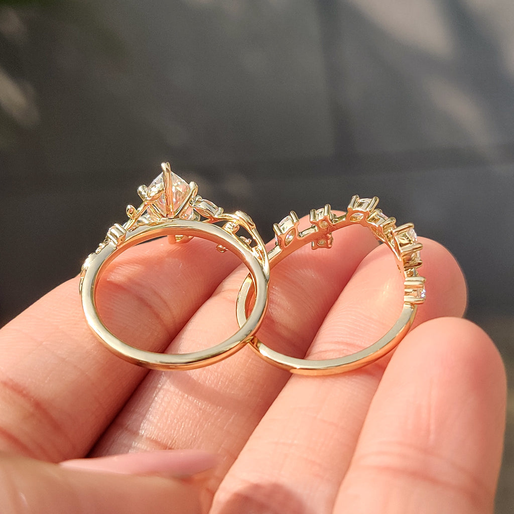 Nature Inspired Bridal Set With Dutch Marquise Ring