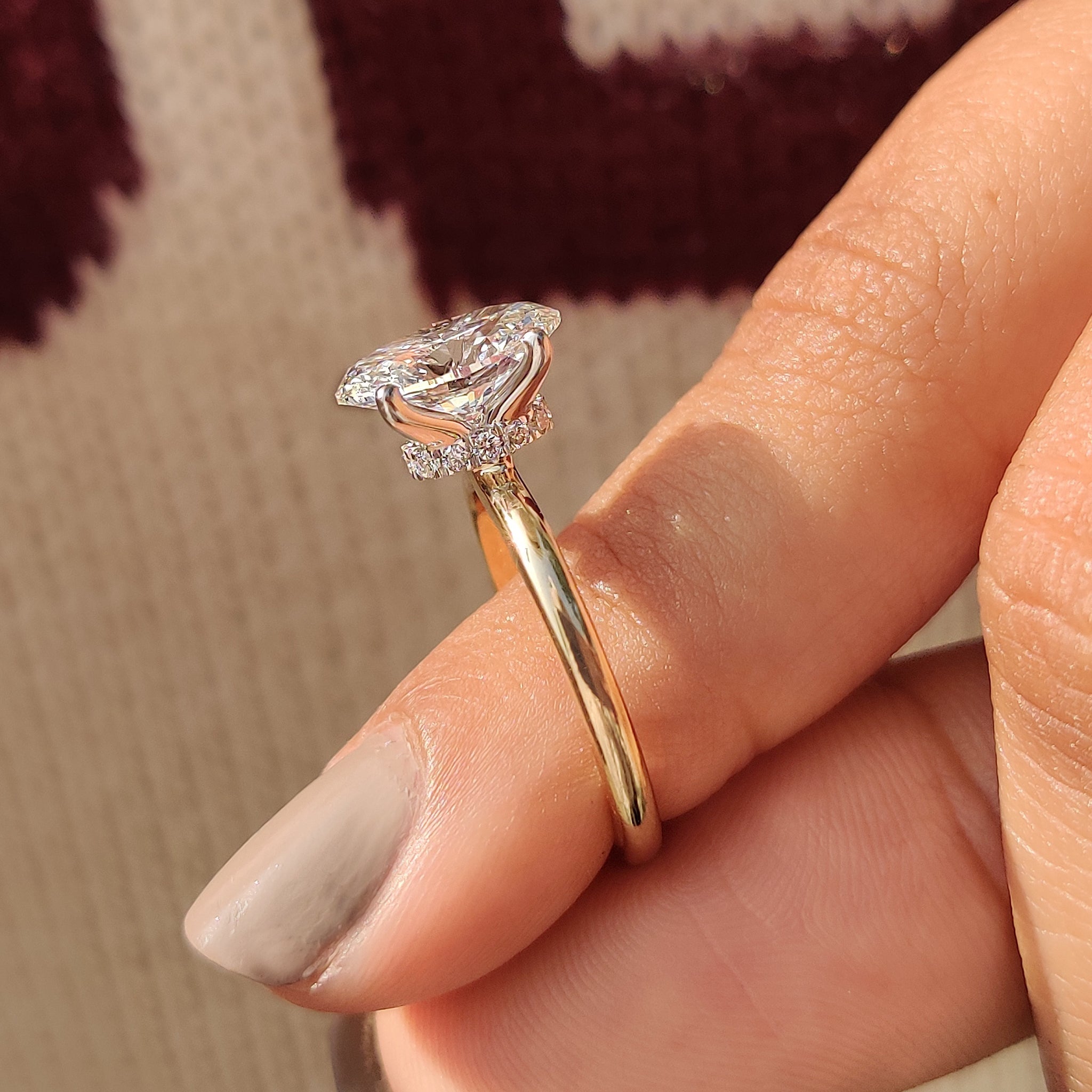 Two Tone Oval Cut Hidden Halo Engagement Ring