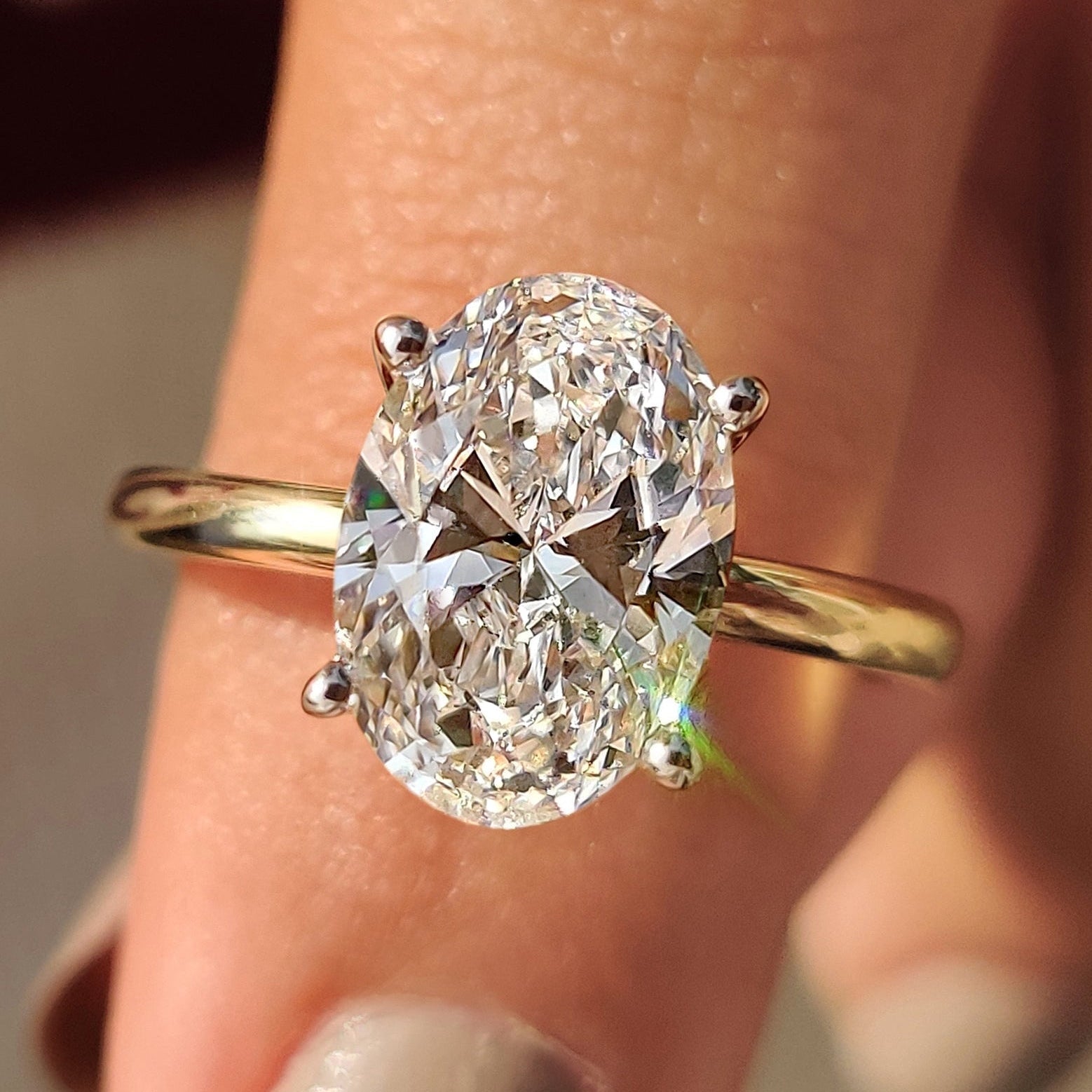 Two Tone Oval Cut Hidden Halo Engagement Ring