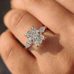 Two Tone Radiant Cut Diamond Ring With Pear Side Stones