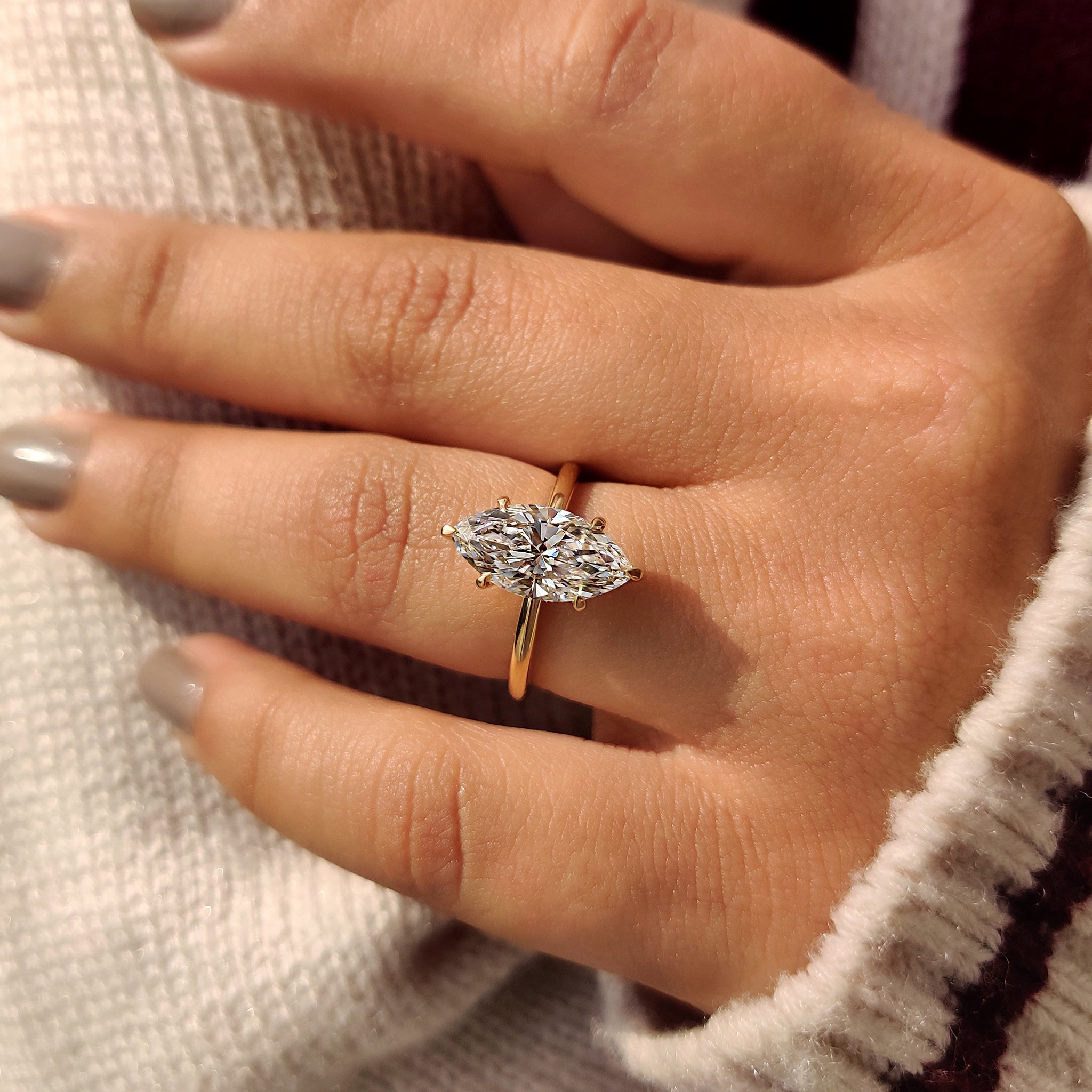 Solitaire Style Marquise Diamond Ring With Secure Claw Prong Secondary image