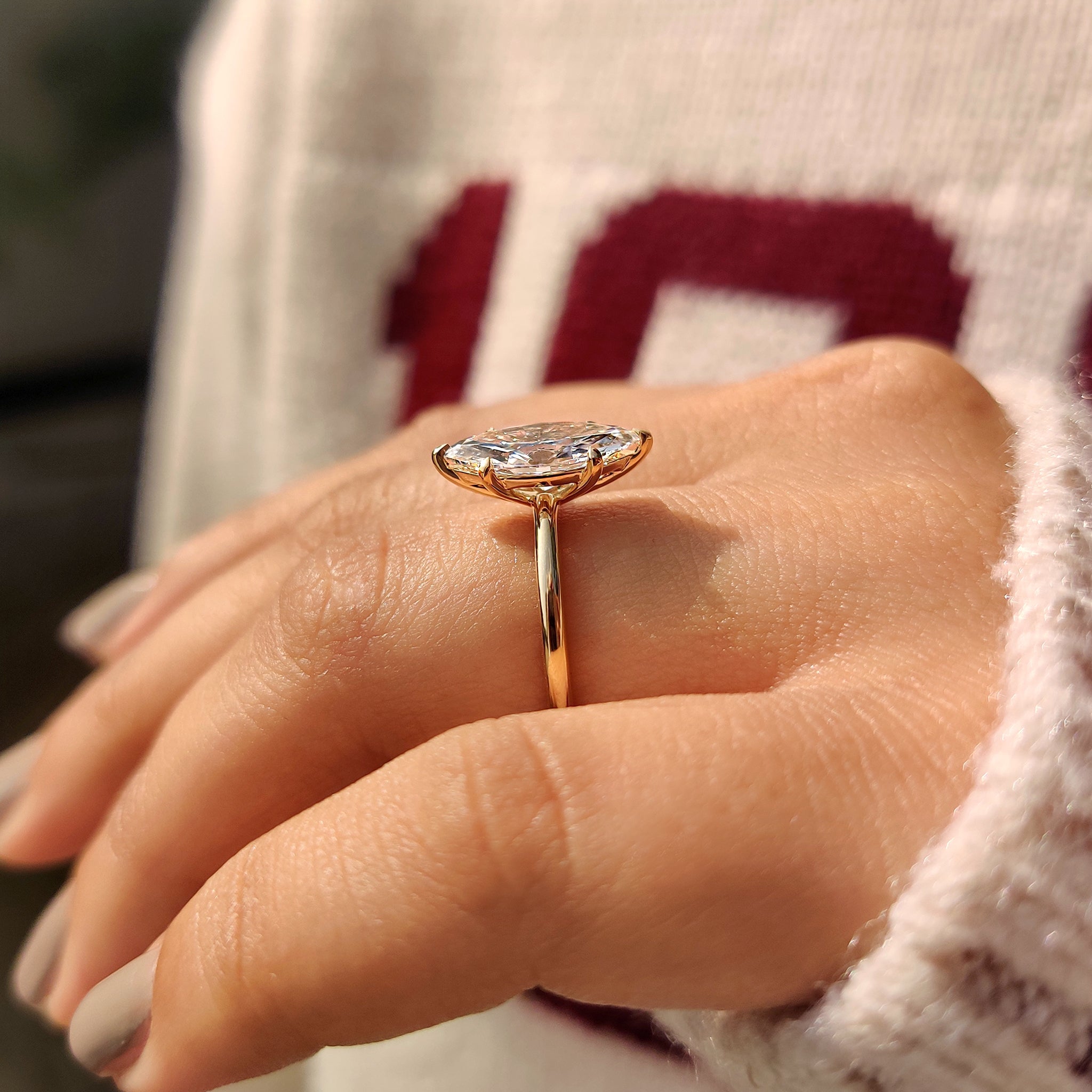 Solitaire Style Marquise Diamond Ring With Secure Claw Prong