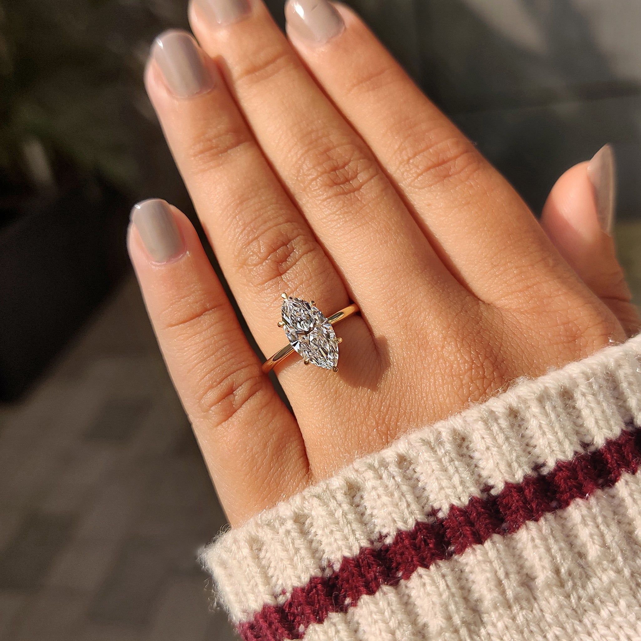 Solitaire Style Marquise Diamond Ring With Secure Claw Prong