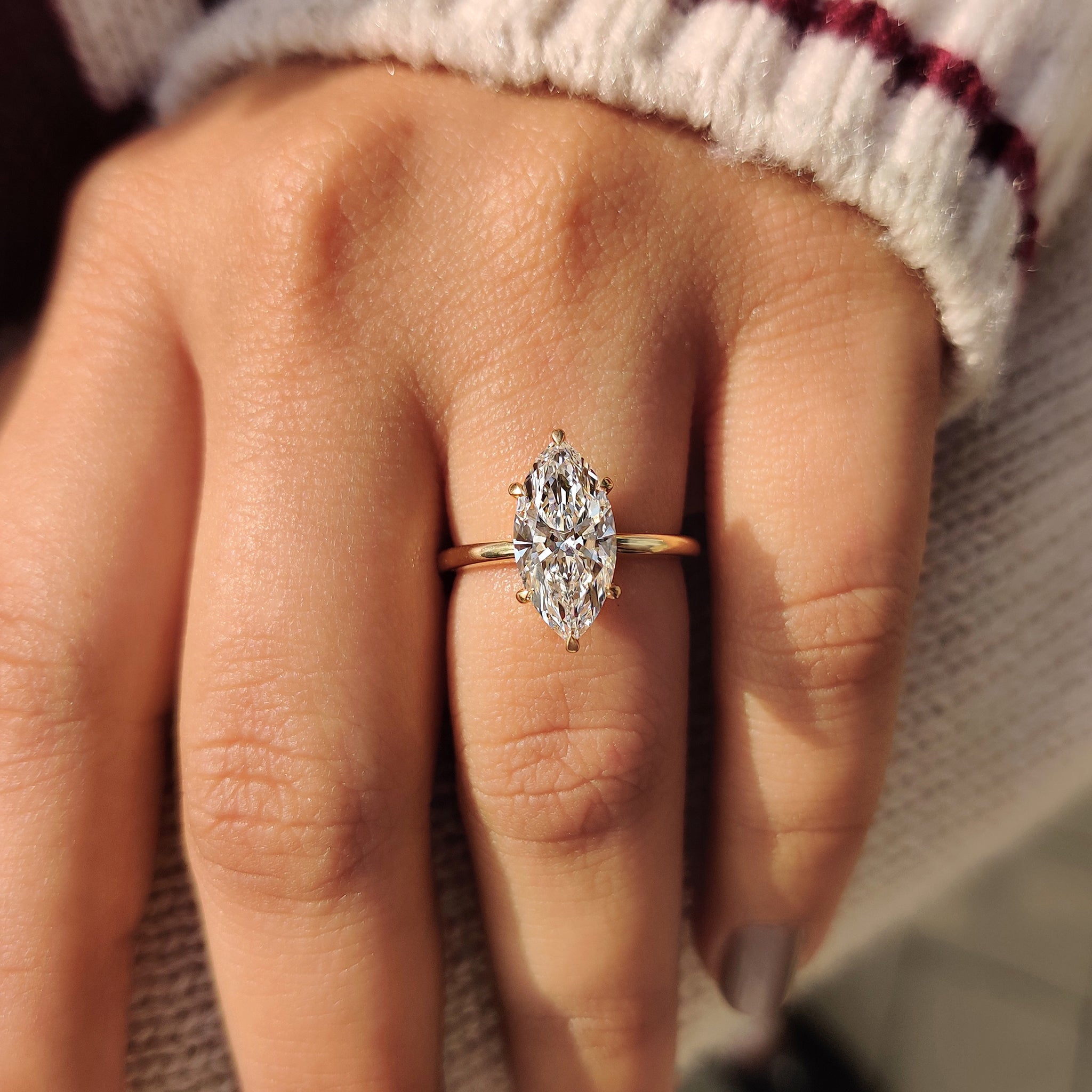 Solitaire Style Marquise Diamond Ring With Secure Claw Prong