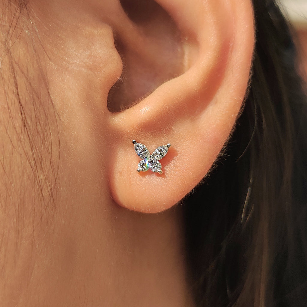 Marquise And Round Diamond Butterfly Stud Earrings
