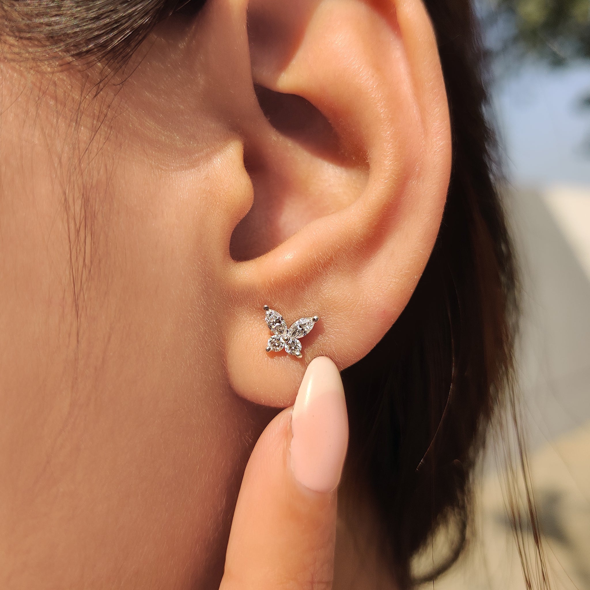 Marquise And Round Diamond Butterfly Stud Earrings