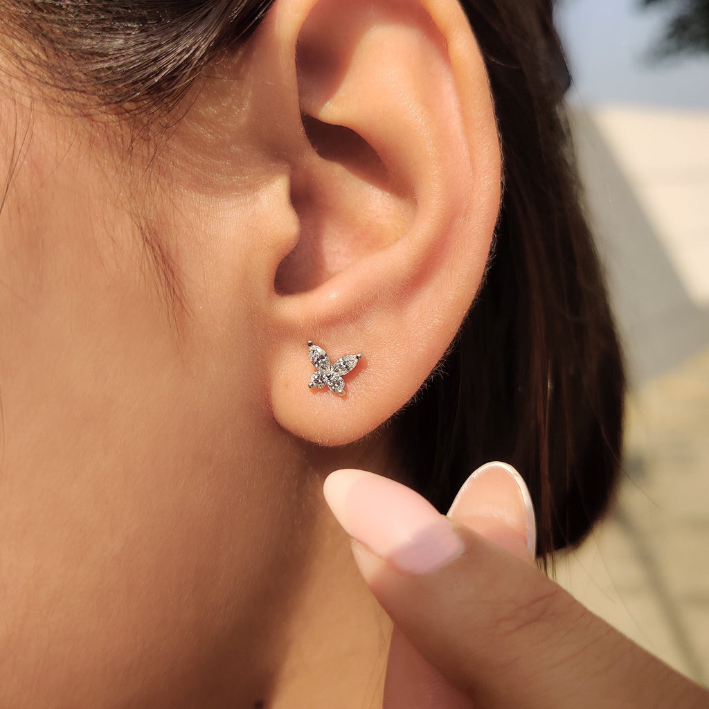 Marquise And Round Diamond Butterfly Stud Earrings