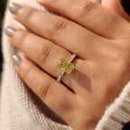 Radiant Cut Yellow Moissanite Ring in Pave Setting