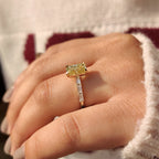 Radiant Cut Yellow Moissanite Ring in Pave Setting