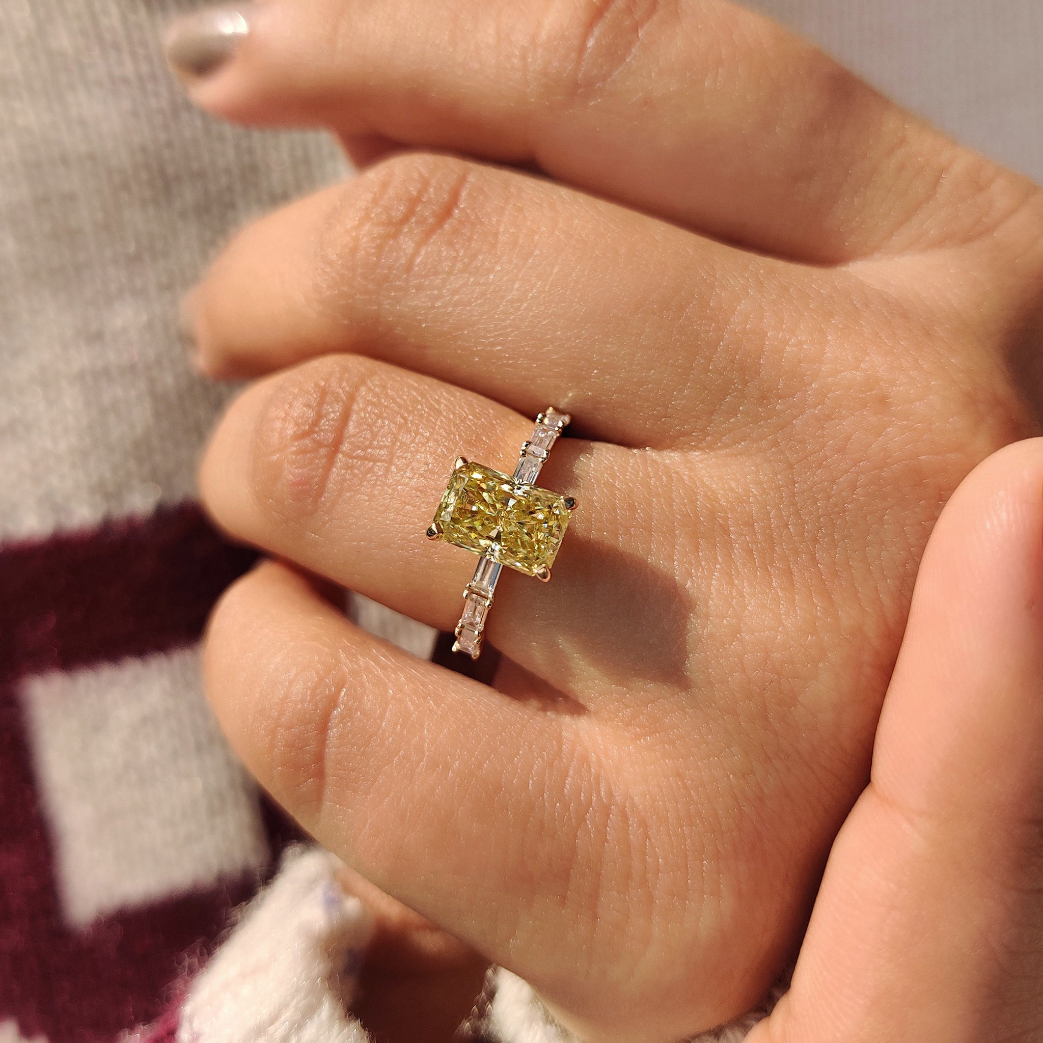 Radiant Cut Yellow Moissanite Ring in Pave Setting Secondary image