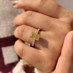 Radiant Cut Yellow Moissanite Ring in Pave Setting