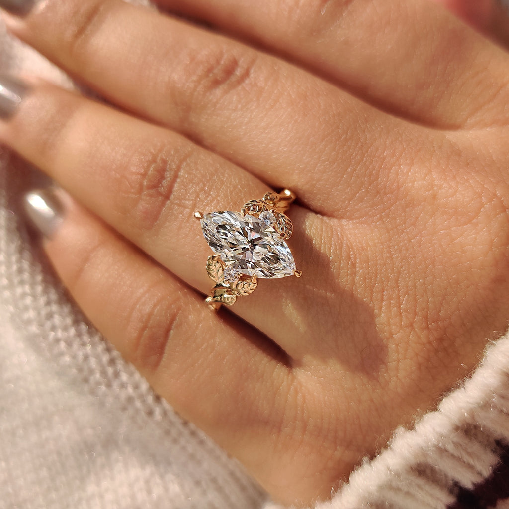Nature Inspired Three Stone Marquise Engagement Ring