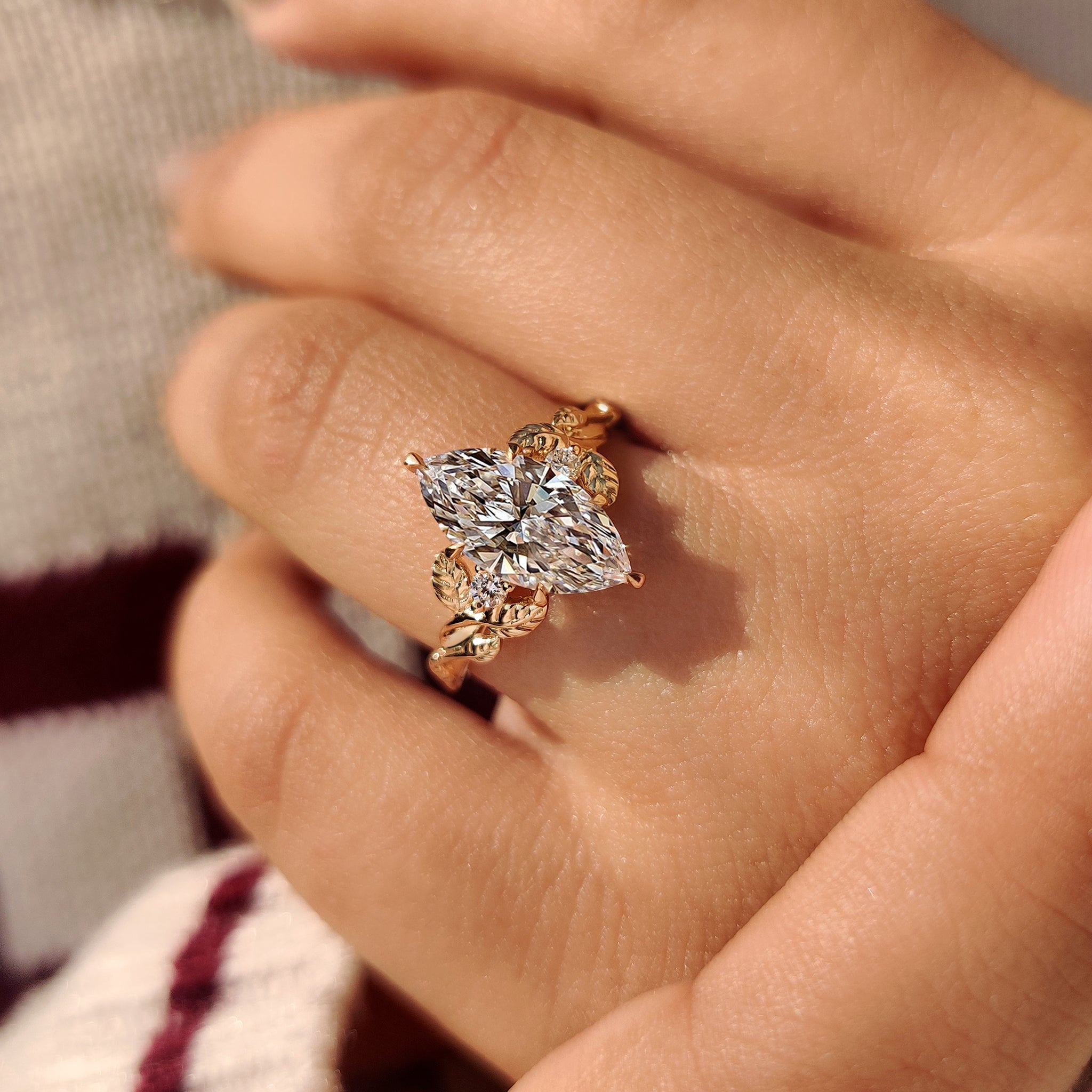 Nature Inspired Three Stone Marquise Engagement Ring