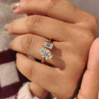 Emerald and Pear Cut Diamond Bezel Set Engagement Ring
