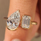 Emerald and Pear Cut Diamond Bezel Set Engagement Ring
