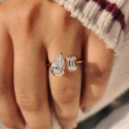 Emerald and Pear Cut Diamond Bezel Set Engagement Ring