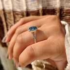 1 - 3 CT Blue Diamond Oval Engagement Ring in Pave Setting