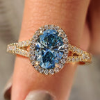 1 - 3 CT Blue Diamond Oval Engagement Ring in Pave Setting