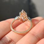 Marquise Cut Diamond Ring With Cyan Blue Kite Side Moissanite