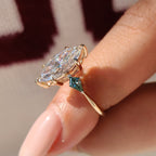 Marquise Cut Diamond Ring With Cyan Blue Kite Side Moissanite