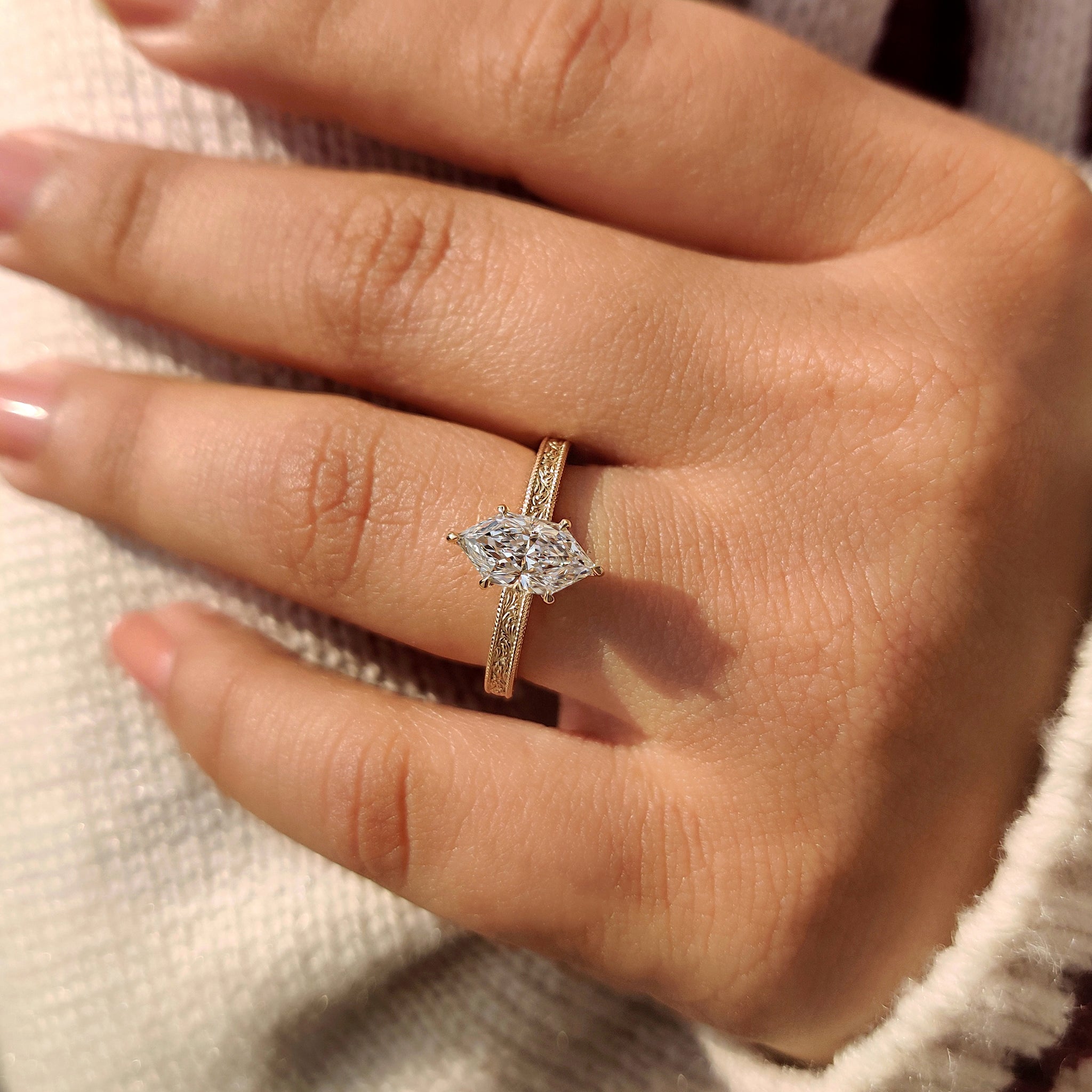 1 - 4 Carat Dutch Marquise Ring in Milgrain Setting