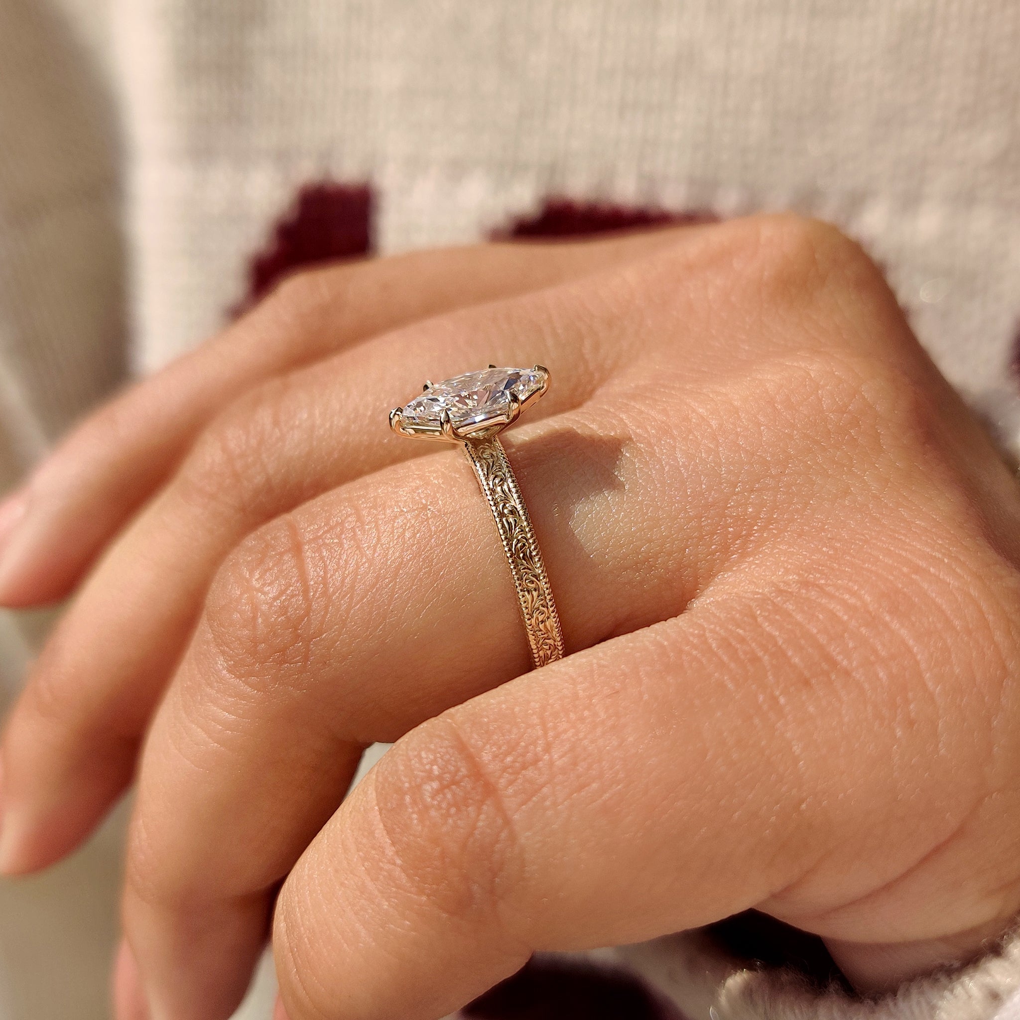 1 - 4 Carat Dutch Marquise Ring in Milgrain Setting