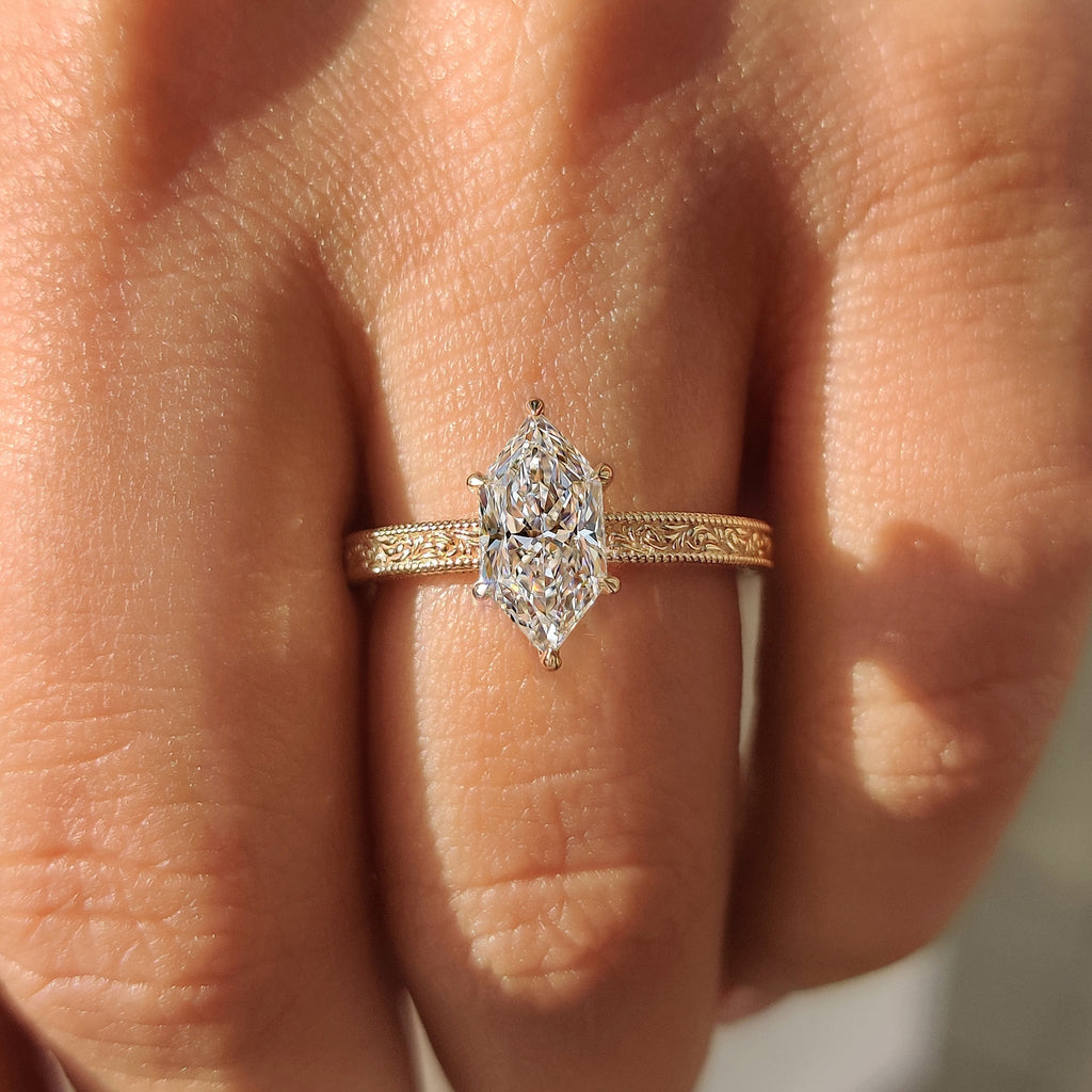 1 - 4 Carat Dutch Marquise Ring in Milgrain Setting